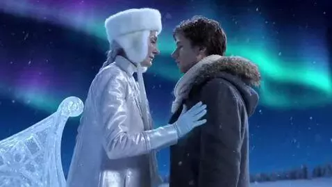 AI Video from prompt: an elderly seventy-year-old snow queen with a si