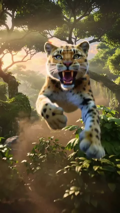 AI Video from prompt: A hyper-realistic Persian leopard suddenly leaps