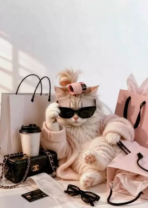 AI Video from prompt: The Cat is smiling, looking over its glasses , a