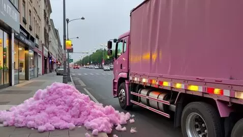 AI Video from prompt: Subject: A pink government truck with glowing ye