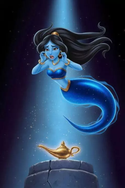 AI Video from prompt: The female genie is to realize in a panic that s