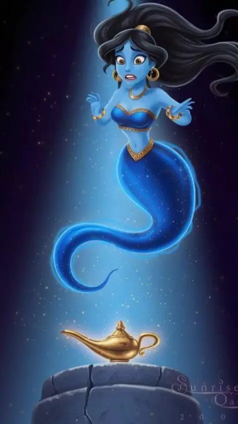 AI Video from prompt: The female genie is to realize in a panic that s
