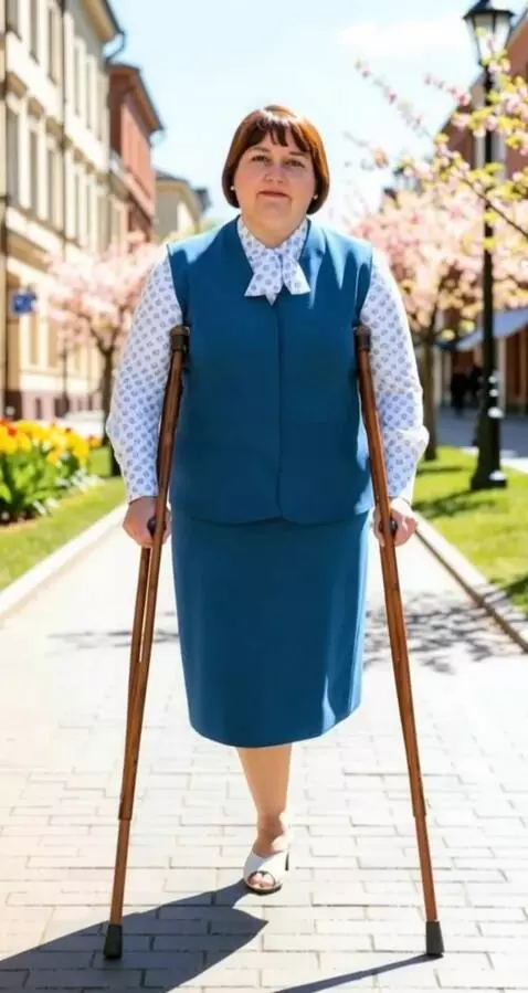 AI Video from prompt: A woman with the left leg amputated up to the lo