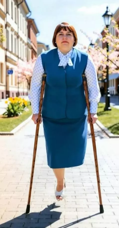 AI Video from prompt: A woman with the left leg amputated up to the lo