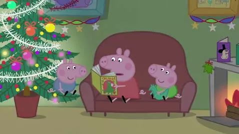 AI Video from prompt: George Pig, Peppa Pig with a book, and Baby Alex