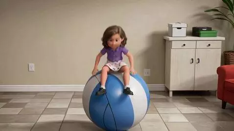 AI Video from prompt: The girl stands on the floor and sits on a huge 