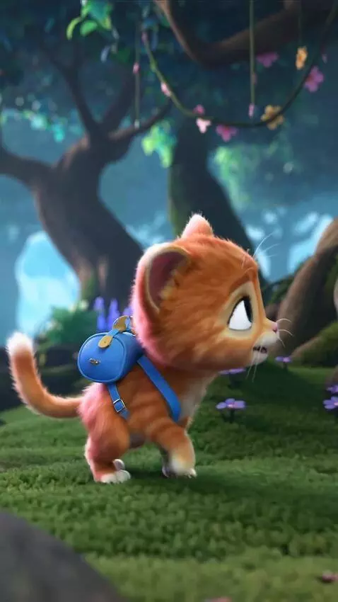 AI Video from prompt: A cute orange kitten wearing a tiny blue backpac