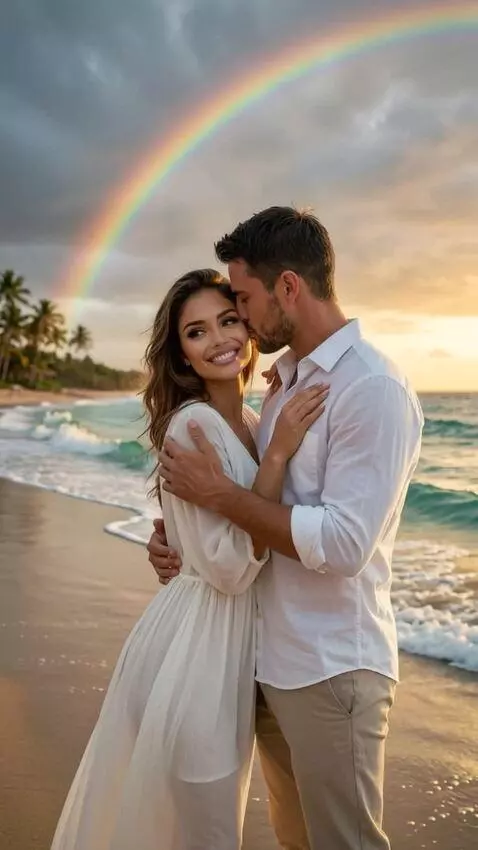 AI Video from prompt: The young Woman moves and smiles, while the Man 