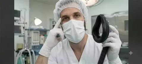 AI Video from prompt: The doctor takes deep breaths as he taps his fin