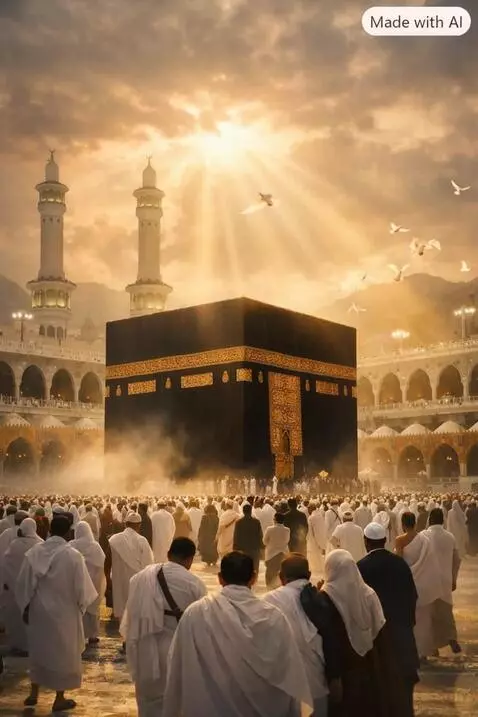 AI Video from prompt: Create a cinematic short video of the Kaaba surr