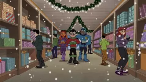 AI Video from prompt: Robin with snow wear with some money, Starfire w