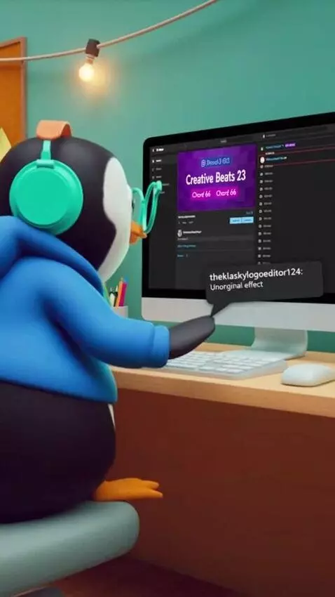 AI Video from prompt: (pingu sit on chair going youtube and upload kla