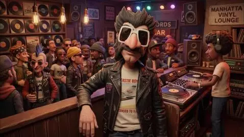 AI Video from prompt: enjoying  the ny vinyl club, but skeptical