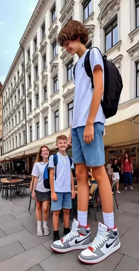AI Video from prompt: The tallest boy slowly walking with little class
