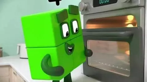 AI Video from prompt: Numberblocks 4 throws hamberger into the oven in