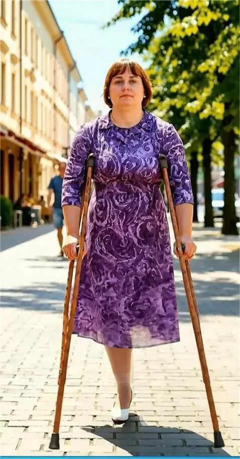 AI Video from prompt: A woman with the left leg amputated up to the lo