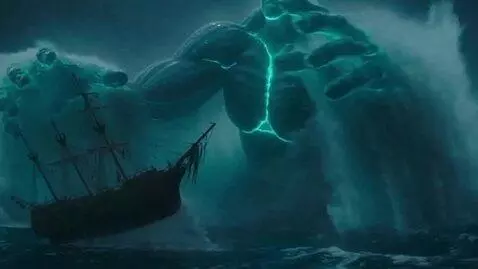 AI Video from prompt: The ocean is a storm; an image made of water eme