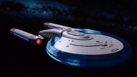 AI Video from prompt: USS Voyager cloaking then decloaking with a wavy