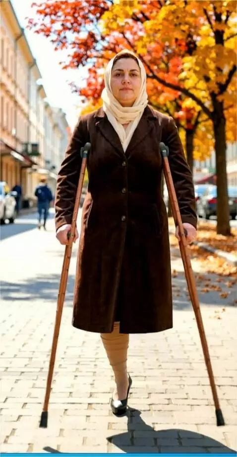 AI Video from prompt: A woman with the left leg amputated up to the lo