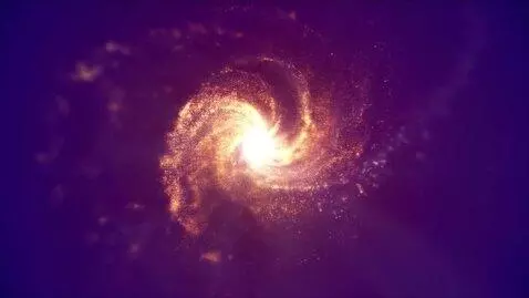 AI Video from prompt: stylized galaxy swirls and forms from scattered 