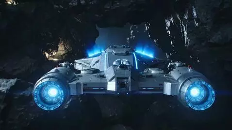 AI Video from prompt: USS Enterprise phase shifts to pass through soli