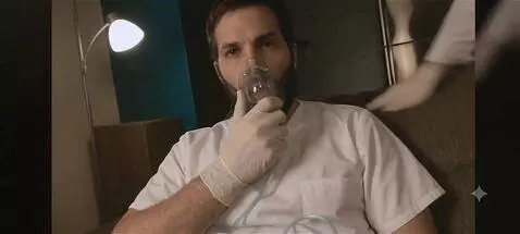 AI Video from prompt: The man takes short laboured panicked breaths in