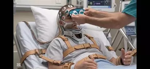 AI Video from prompt: Have a doctor put an eye mask over the patient's