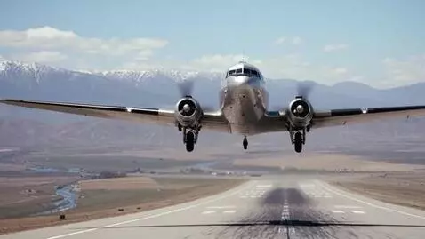 AI Video from prompt: the dc3 airplane takes off from the aerodrome in