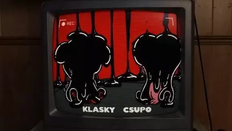 AI Video from prompt: A crt video records a crt tv watching a poochee 