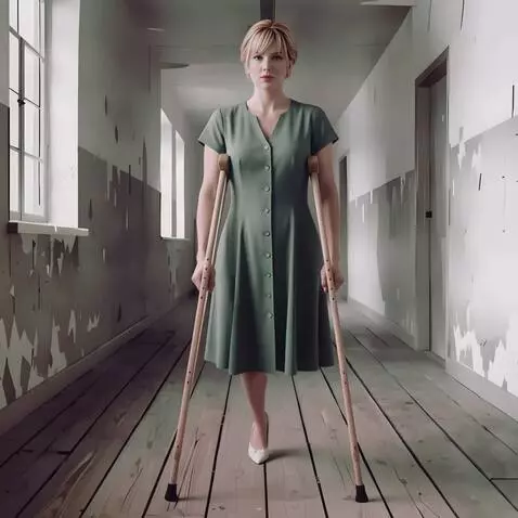 AI Video from prompt: A one-legged woman walks toward the camera on ju