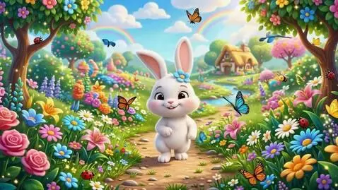 AI Video from prompt: Animate the cute white bunny gently walking thro
