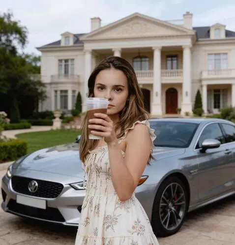 AI Video from prompt: the girl takes a sip from the cup and shows it t