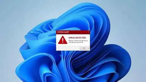 AI Video from prompt: He mouse click ok and computer say you get virus
