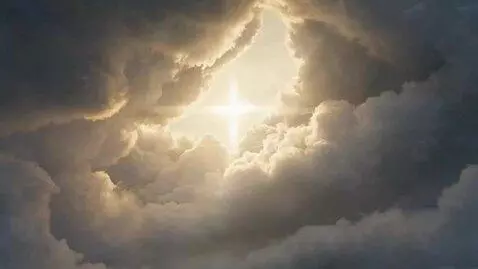 AI Video from prompt: make the clouds open up with lightening and have