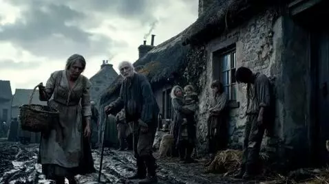 AI Video from prompt: 18th‑century European village, peasants on the s