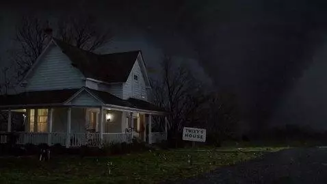 AI Video from prompt: A tornado destroys everything on its path includ