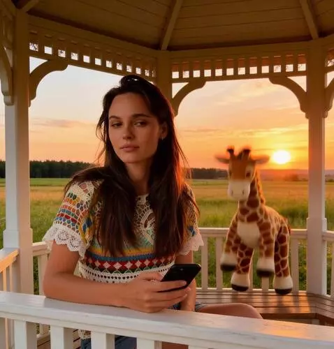 AI Video from prompt: a plush giraffe spits up from the bench and walk