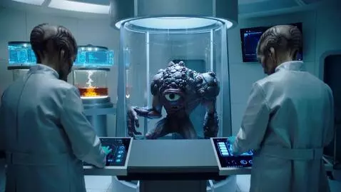 AI Video from prompt: An alien lab tries to make a human from obtained