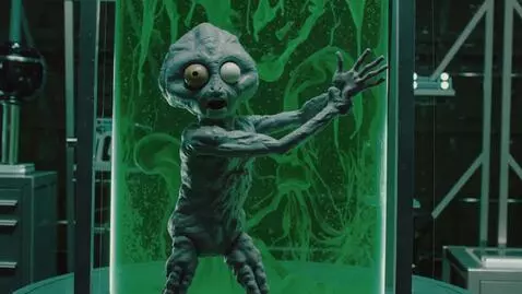 AI Video from prompt: An alien lab tries to make a human from obtained