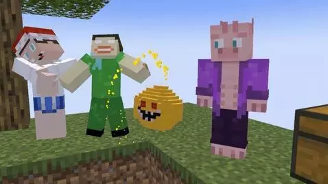 AI Video from prompt: Make the yellow ball eat three Minecraft charact