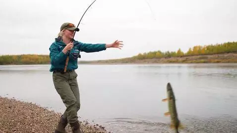 AI Video from prompt: A girl with a model‑like appearance is fishing w