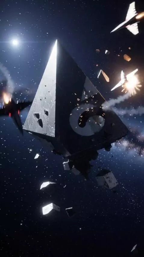 AI Video from prompt: Space fighters fly around the pyramid, engaging 