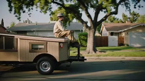 AI Video from prompt: I man sits on house and house is running