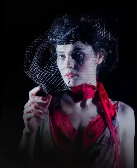 AI Video from prompt: a sad girl lifts her veil and walrs toward the c
