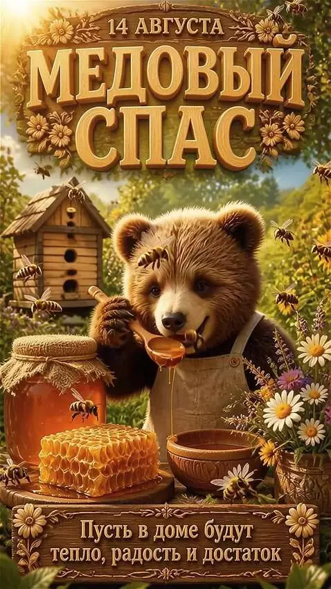 AI Video from prompt: A Bear is eating honey with a spoon and smiling,