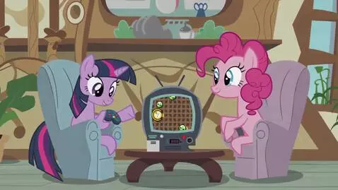 AI Video from prompt: Twilight Sparkle and Pinkie Pie with an NES cont