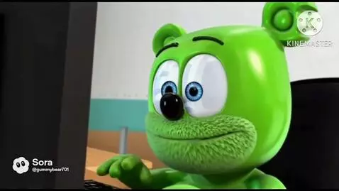 AI Video from prompt: (Gummibar sit on chair going youtube and upload 