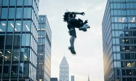 AI Video from prompt: Natasha is hanging from the ledge of a skyscrape