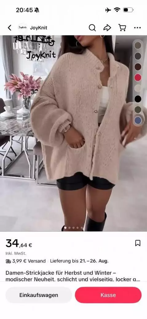AI Video from prompt: Woman wearing the exact same beige knitted cardi