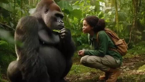 AI Video from prompt: a gorilla and a girl
